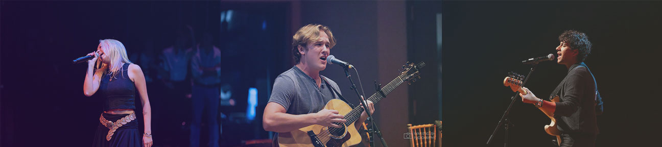 Three separate images showing students performing in the Luck Man Studio